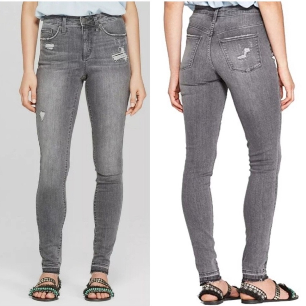 Gray Women's Skinny Distresses Jeans Jeggings